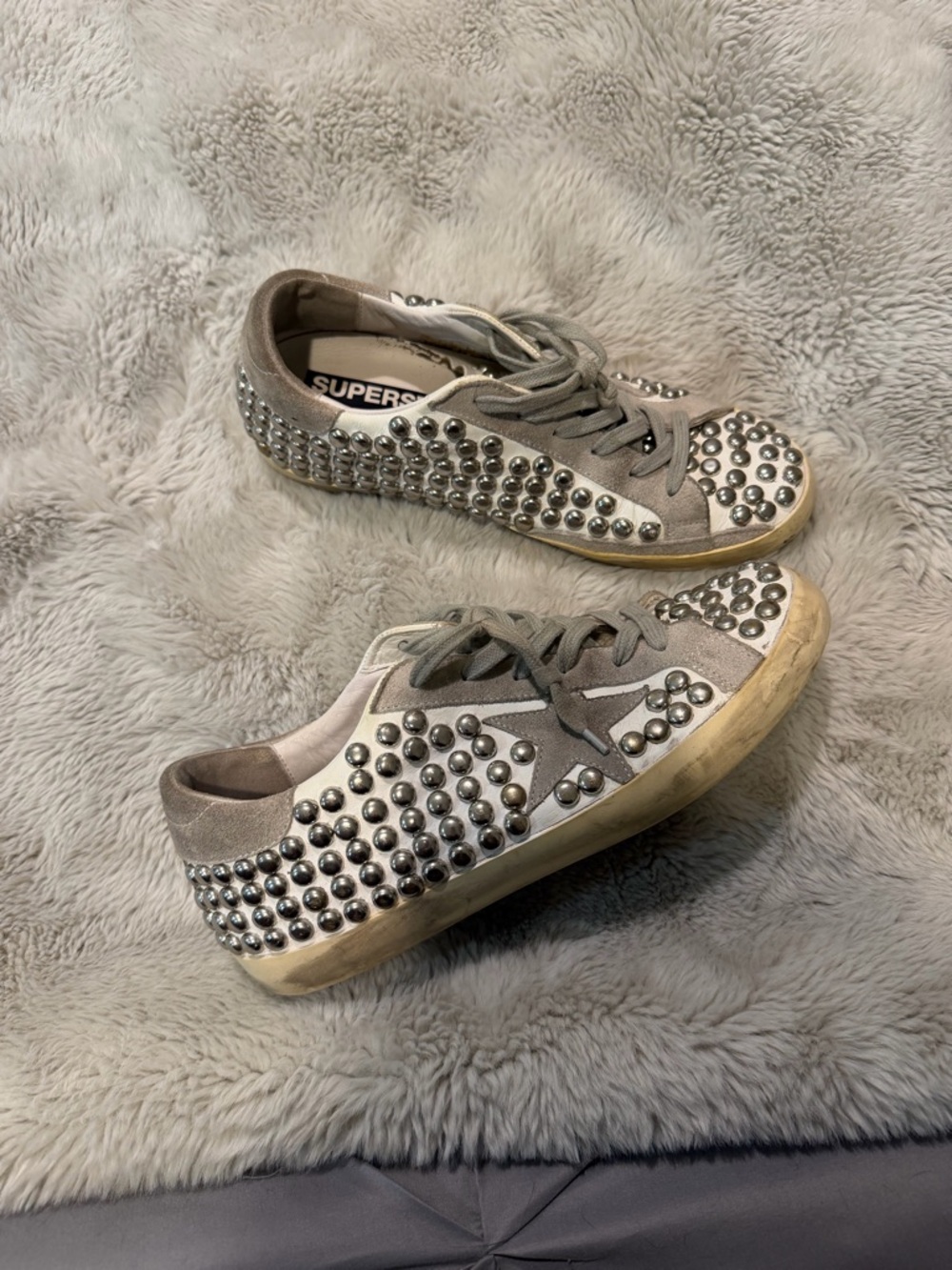 Golden Goose Gray Sneakers with Silver Studs - Picture 3 of 4